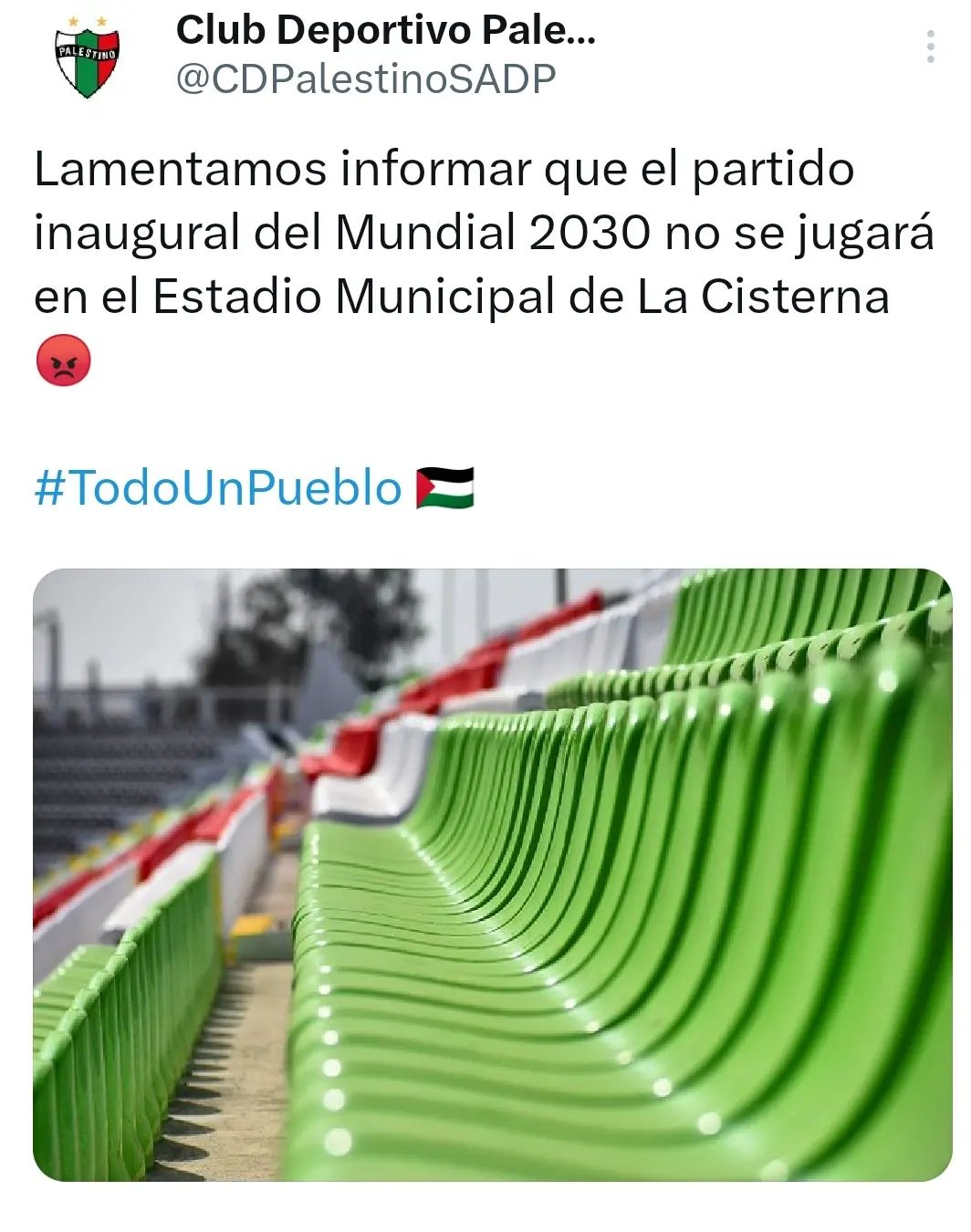 Palestino ofreció disculpas por irónica publicación sobre el Mundial 2030