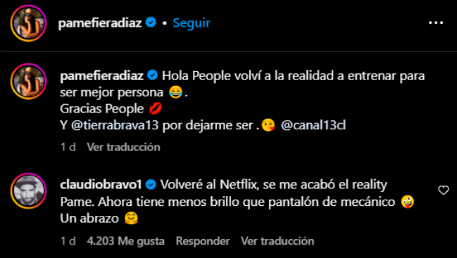 “Se me acabó el reality”: Claudio Bravo reaccionó a la salida de Pamela Díaz de “Tierra Brava”