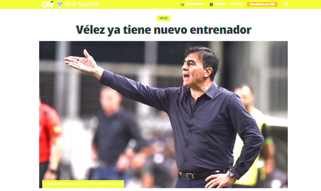 Las portadas en Argentina por el arribo de Gustavo Quinteros a Vélez Sarsfield