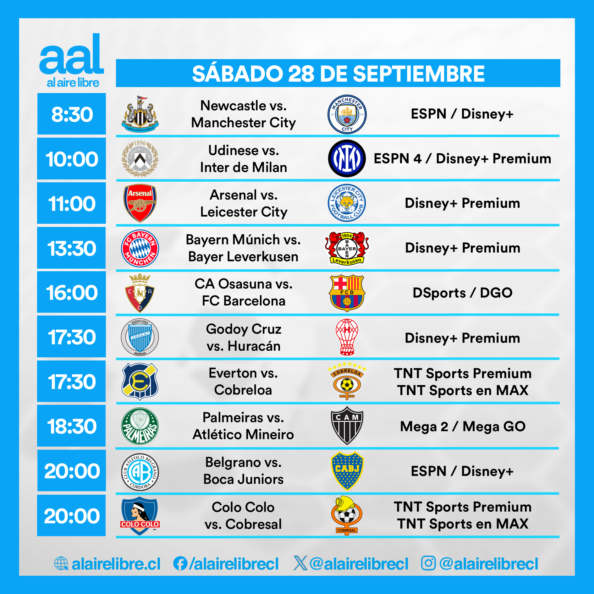 Partidos de hoy, sábado 28 de septiembre: Horarios y cómo ver fútbol en vivo