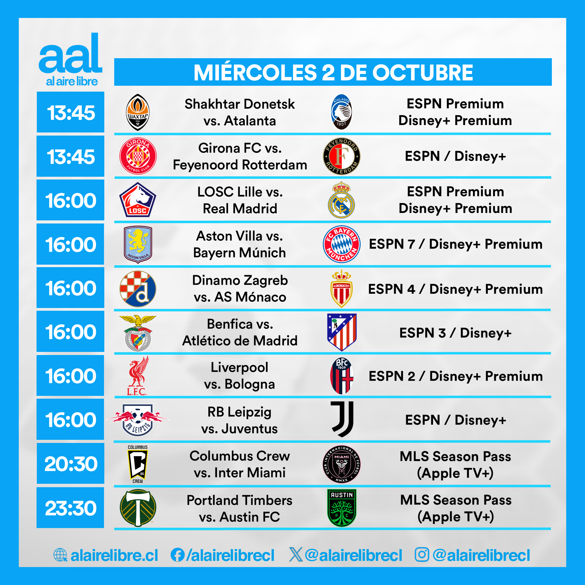 Partidos de hoy, miércoles 2 de octubre: Horarios y cómo ver fútbol en vivo