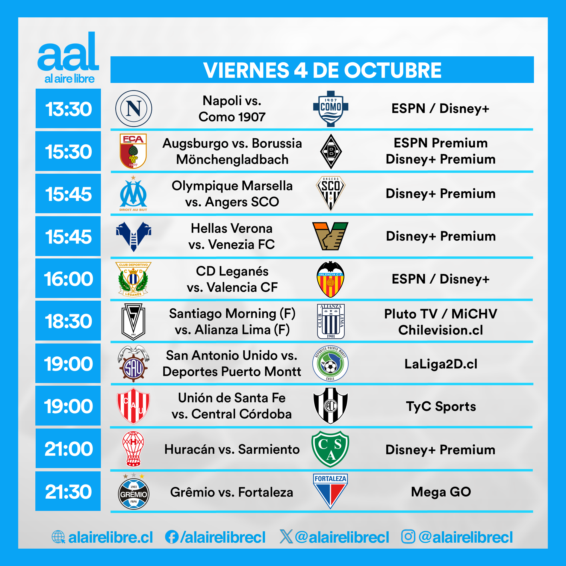 Partidos de hoy, viernes 4 de octubre: Horarios y cómo ver fútbol en vivo