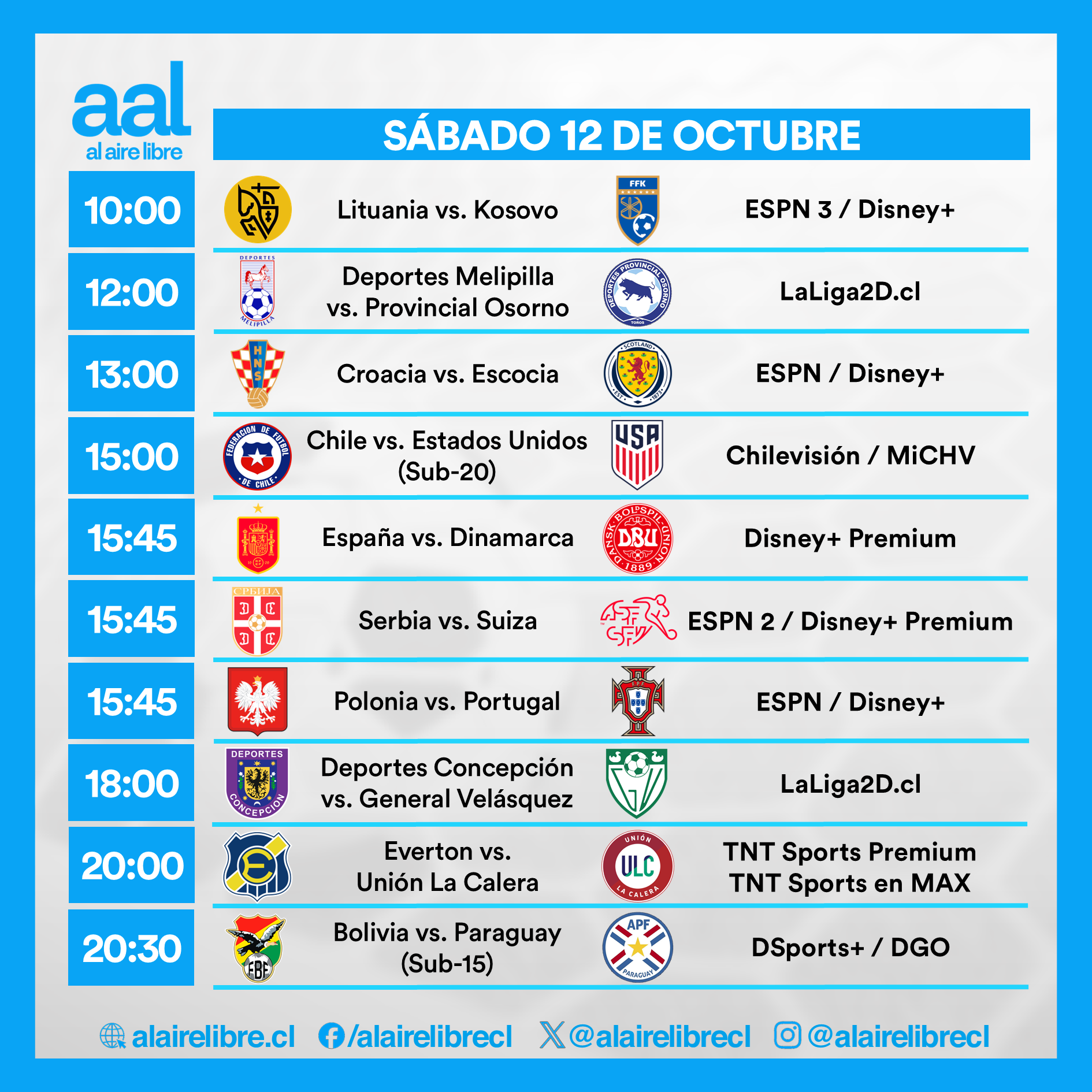 Partidos de hoy, sábado 12 de octubre: Horarios y cómo ver fútbol en vivo