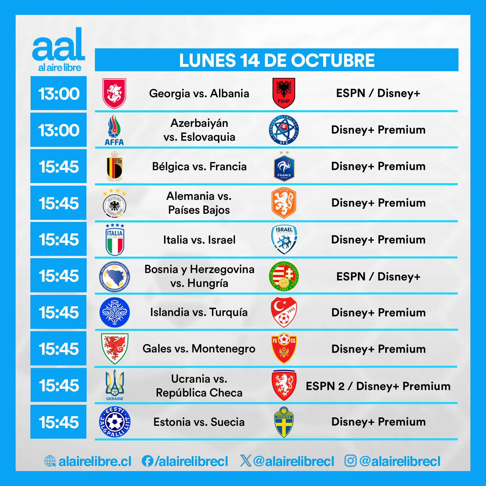 Partidos de hoy, lunes 14 de octubre: Horarios y cómo ver fútbol en vivo