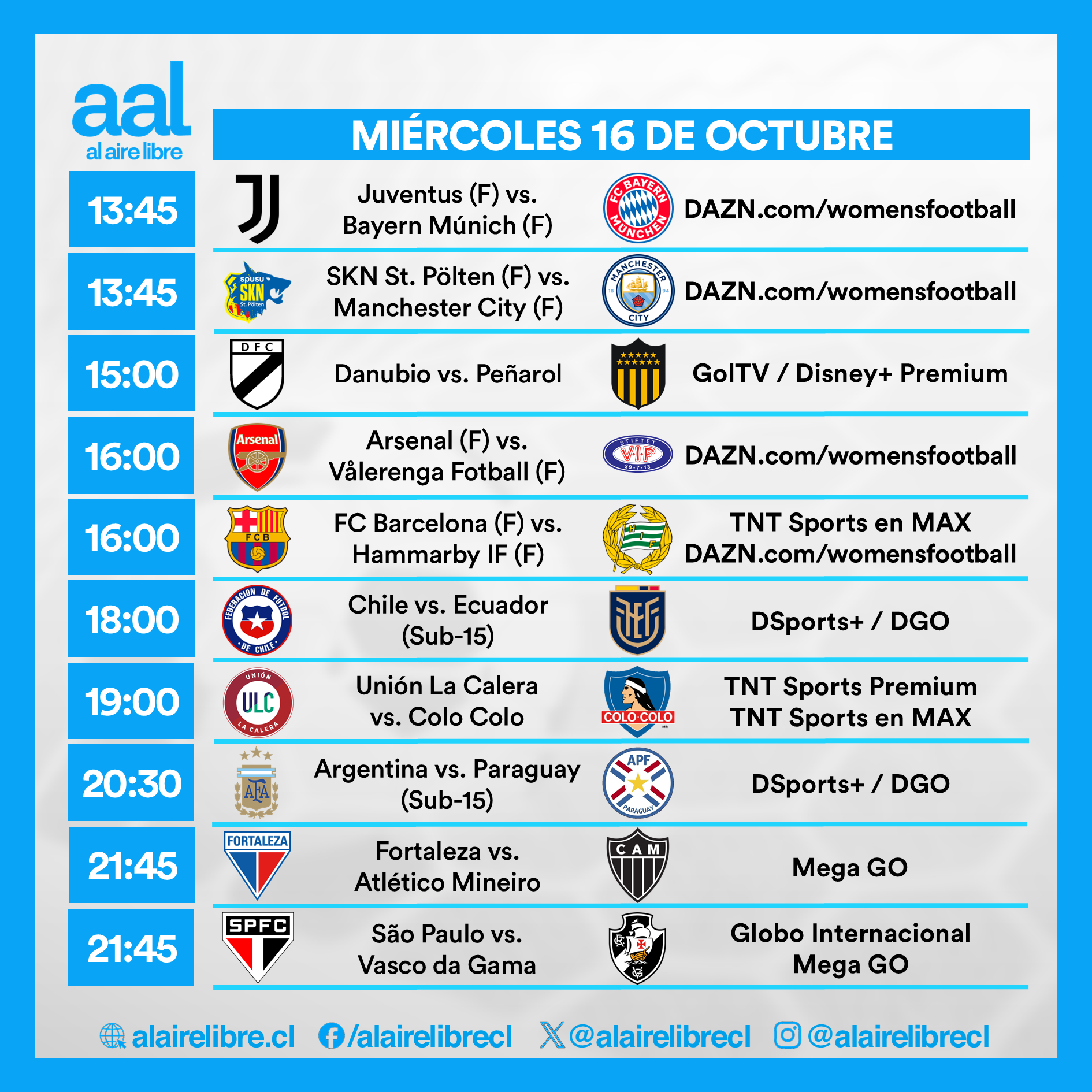Partidos de hoy, miércoles 16 de octubre: Horarios y cómo ver fútbol en vivo