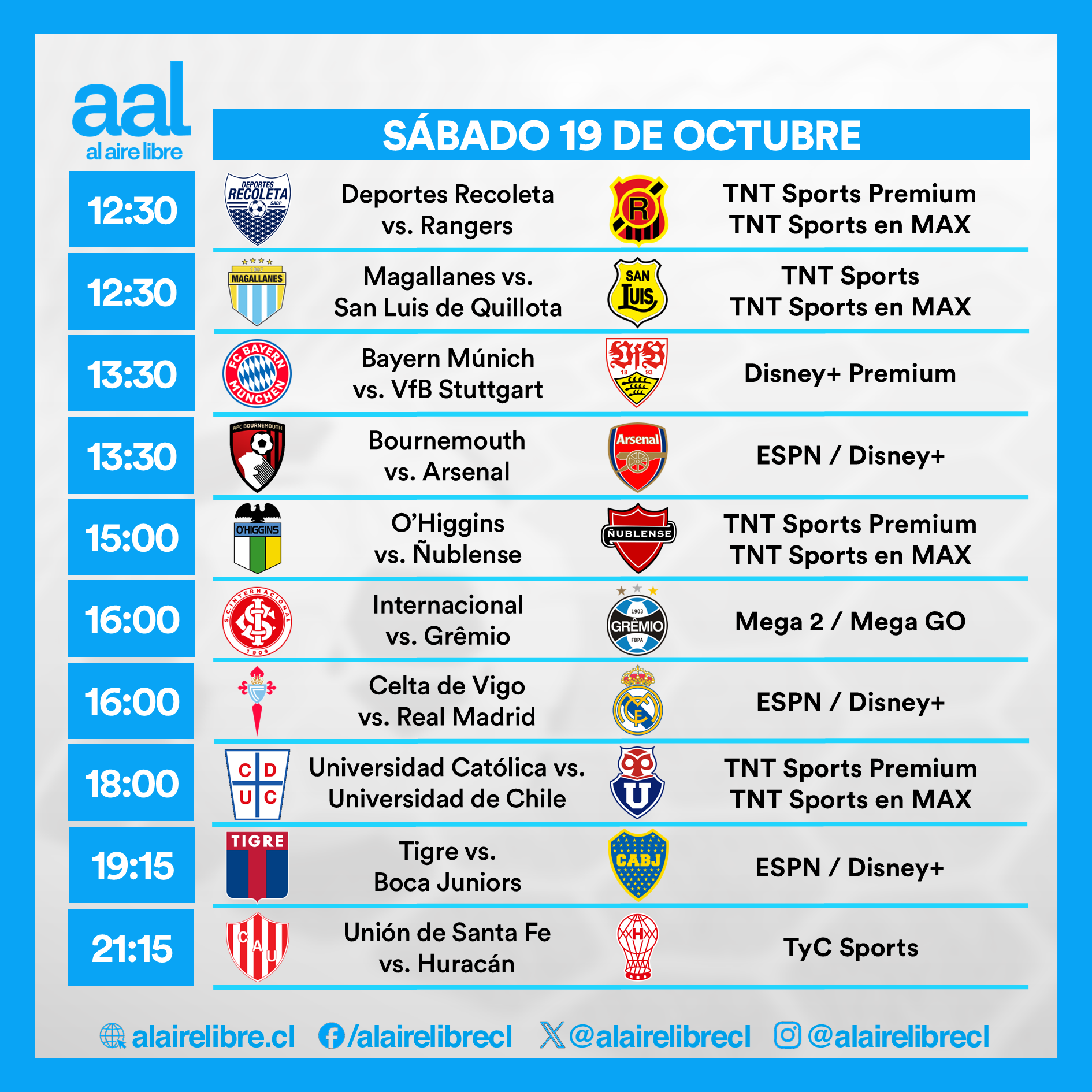Partidos de hoy, sábado 19 de octubre: Horarios y cómo ver fútbol en vivo