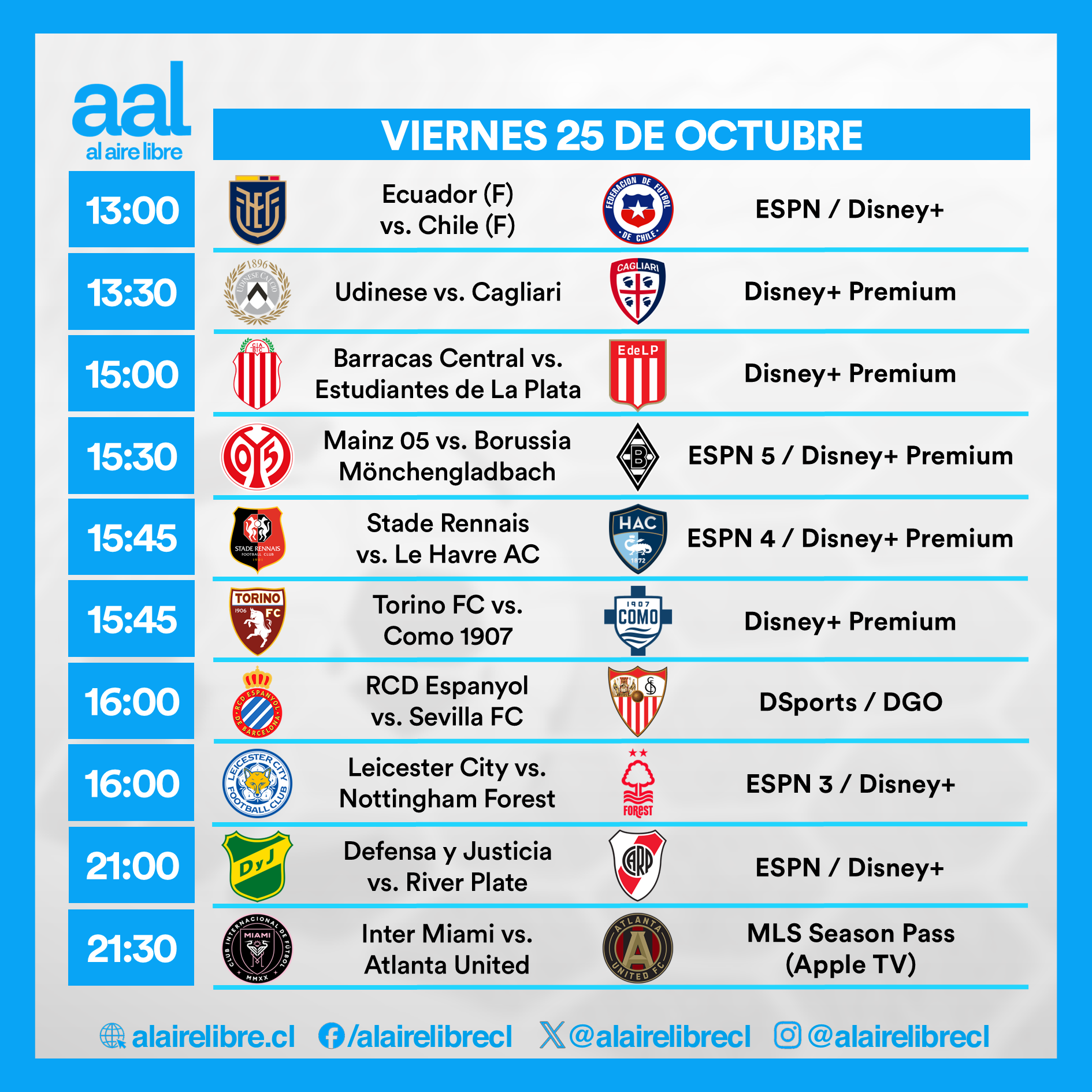 Partidos de hoy, viernes 25 de octubre: Horarios y cómo ver fútbol en vivo