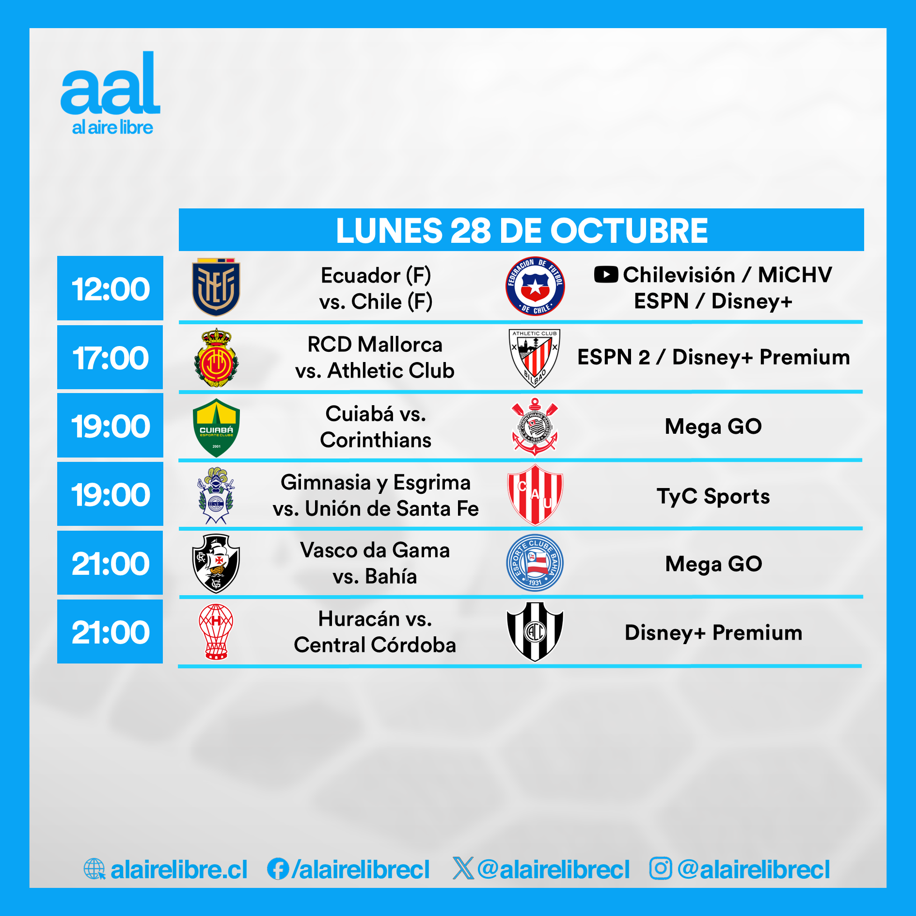 Partidos de hoy, lunes 28 de octubre: Horarios y cómo ver fútbol en vivo
