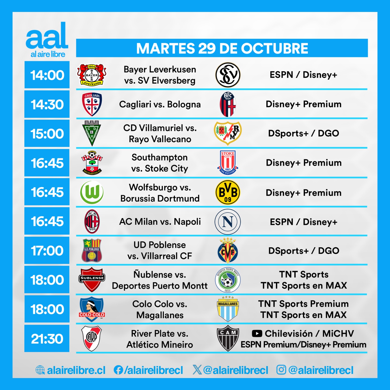 Partidos de hoy, martes 29 de octubre: Horarios y cómo ver fútbol en vivo