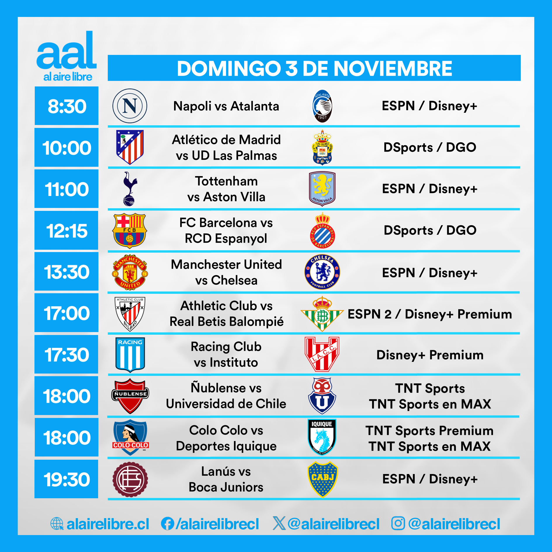Partidos de hoy, domingo 3 de noviembre: Horarios y cómo ver fútbol en vivo