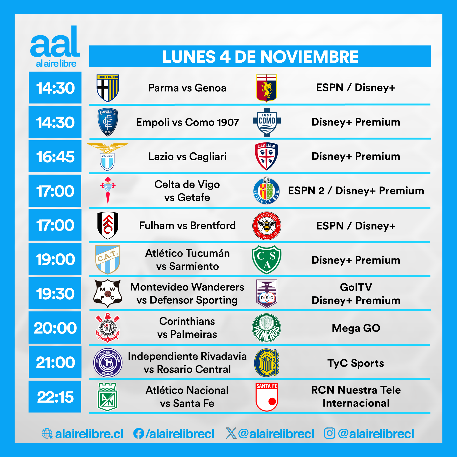 Partidos de hoy, lunes 4 de noviembre: Horarios y cómo ver fútbol en vivo