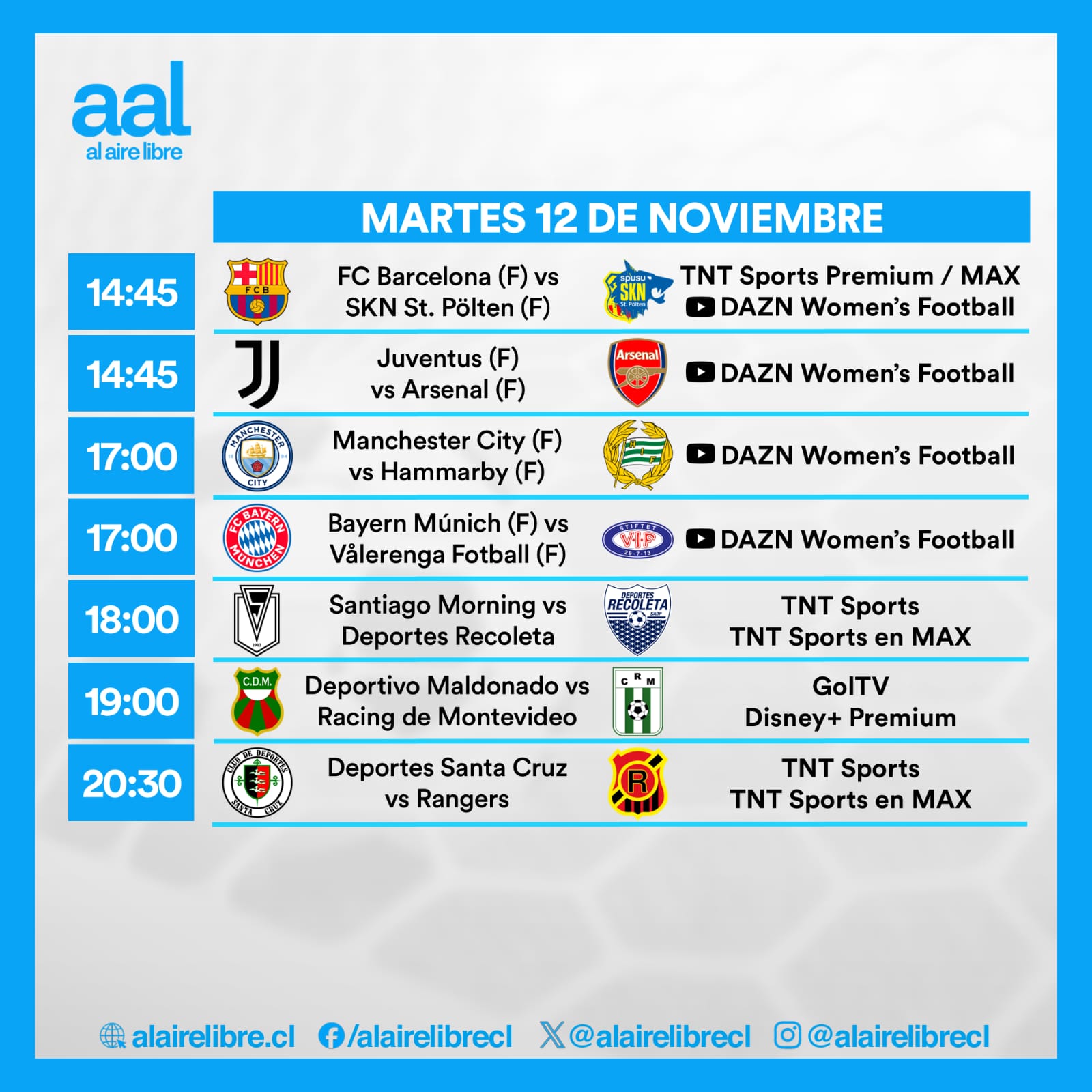 Partidos de hoy, martes 12 de noviembre: Horarios y cómo ver fútbol en vivo