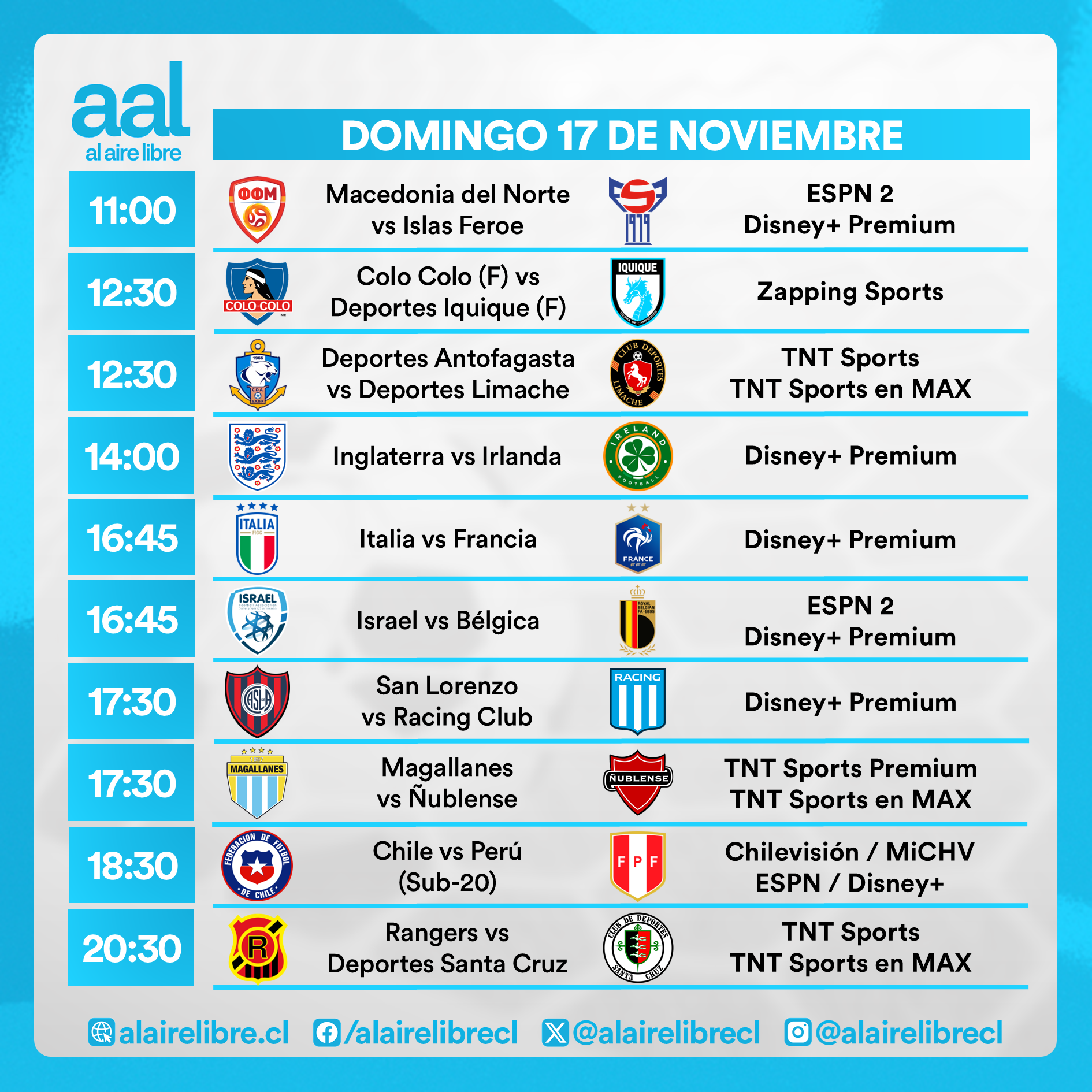 Partidos de hoy, domingo 17 de noviembre: Horarios y cómo ver fútbol en vivo