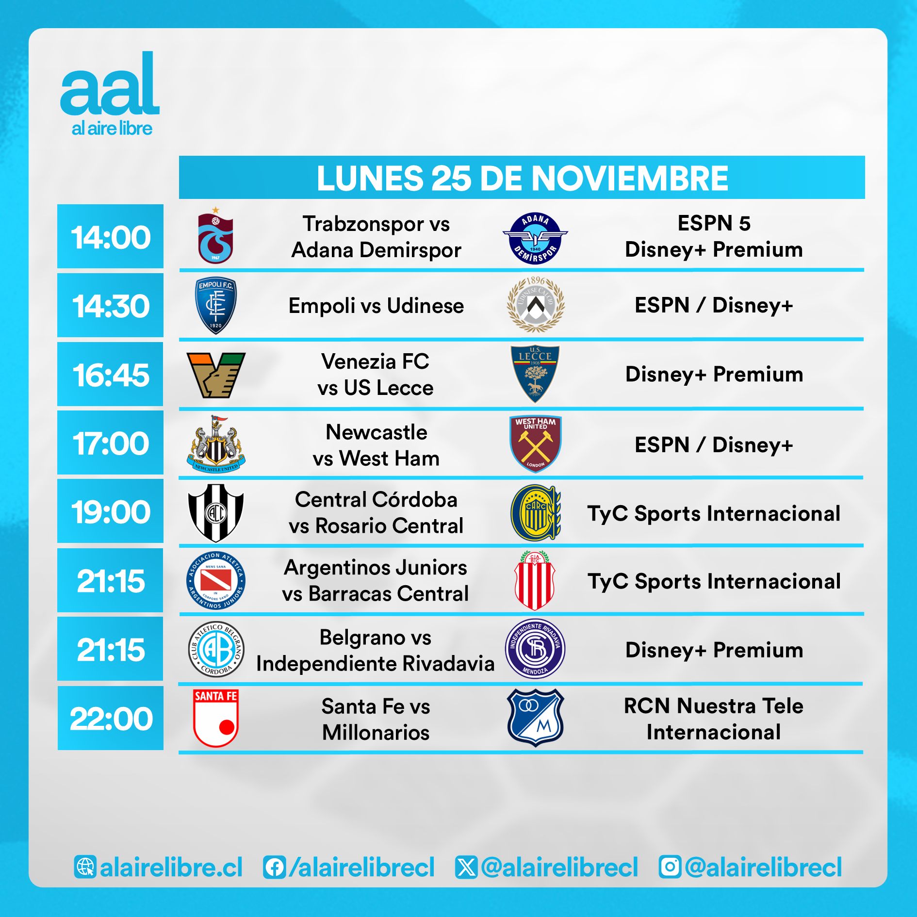 Partidos de hoy, lunes 25 de noviembre: Horarios y cómo ver fútbol en vivo