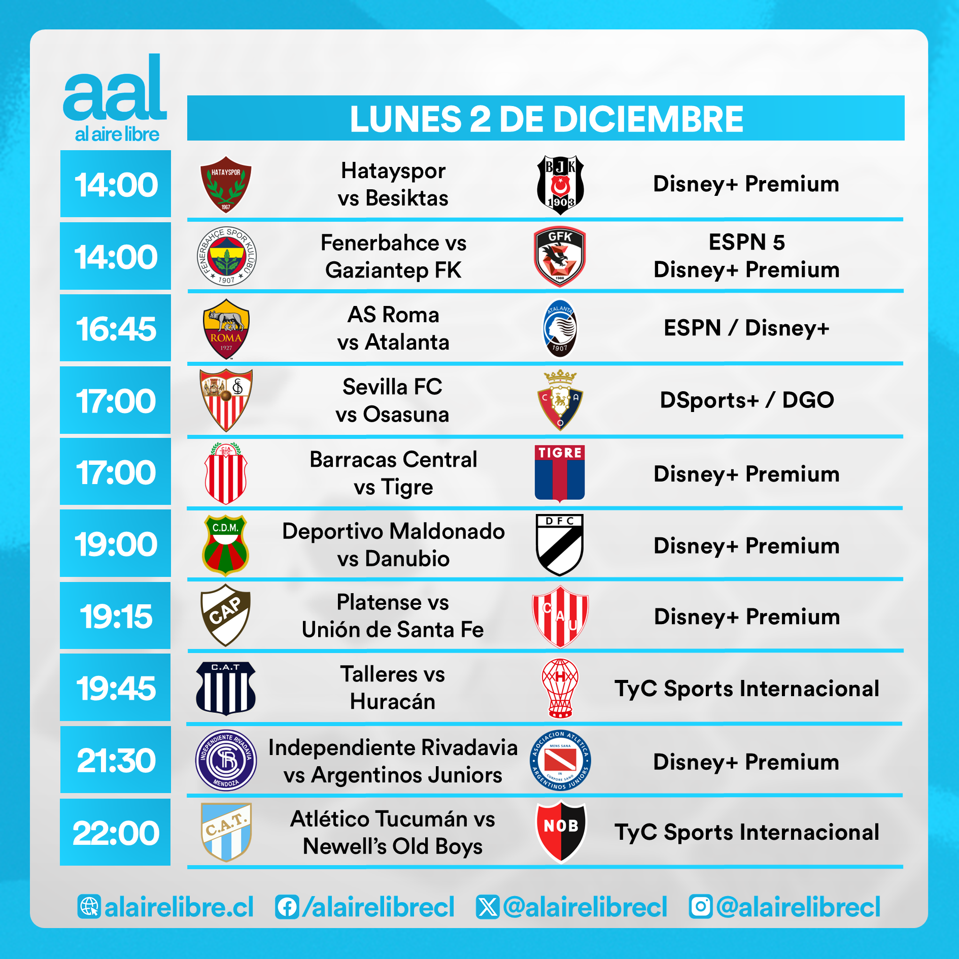 Partidos de hoy, lunes 2 de diciembre: Horarios y cómo ver fútbol en vivo