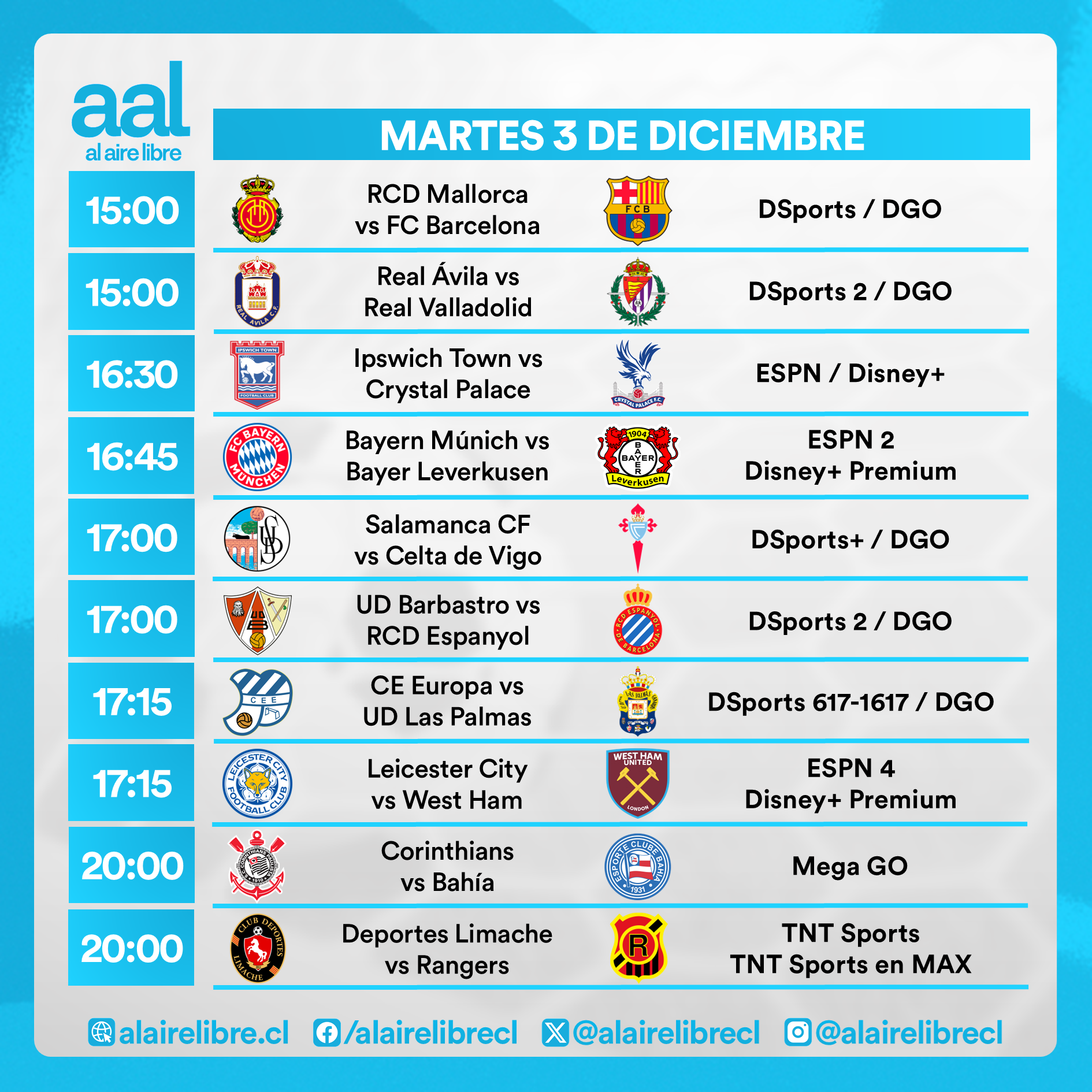 Partidos de hoy, martes 3 de diciembre: Horarios y cómo ver fútbol en vivo