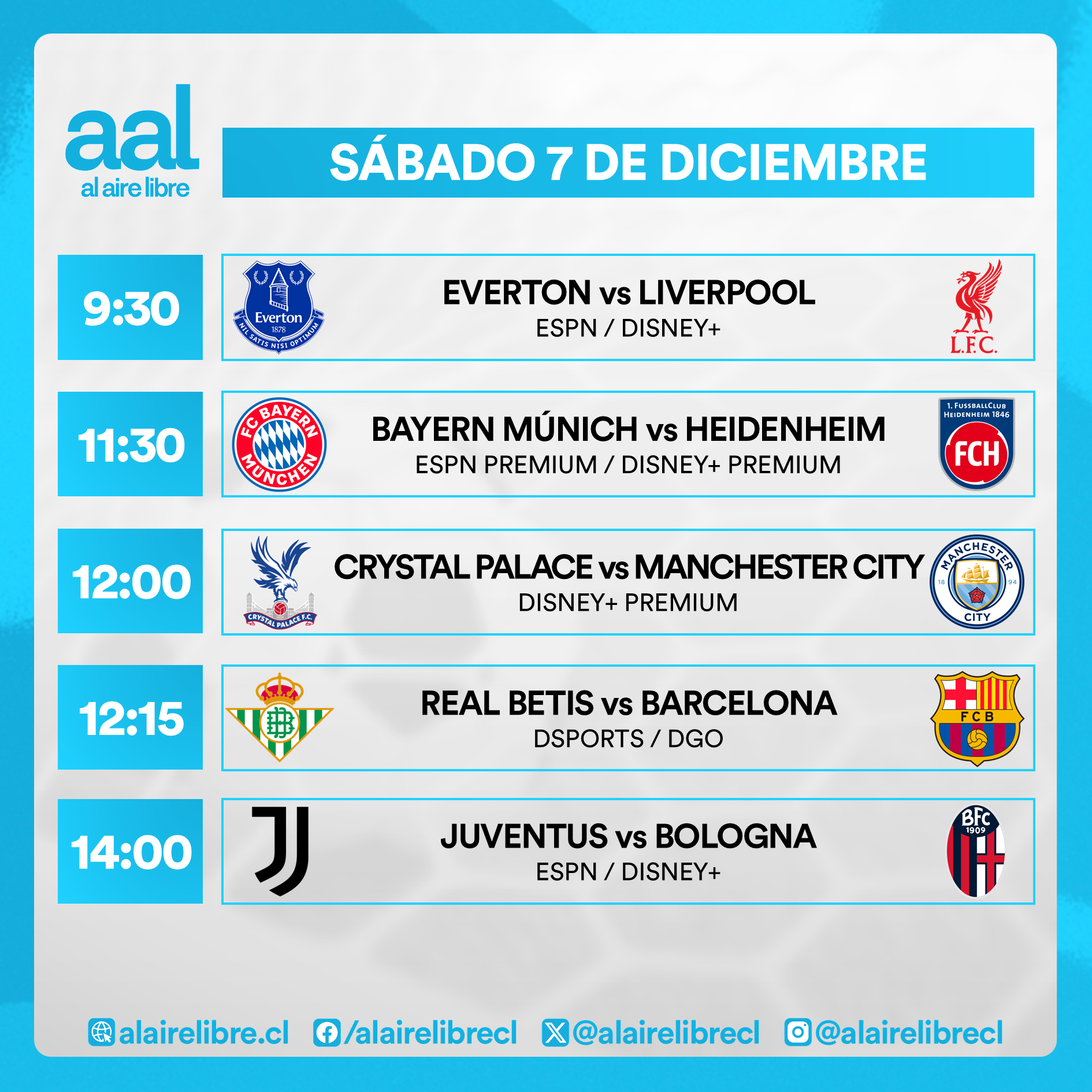 Partidos de hoy, sábado 7 de diciembre: Horarios y cómo ver fútbol en vivo