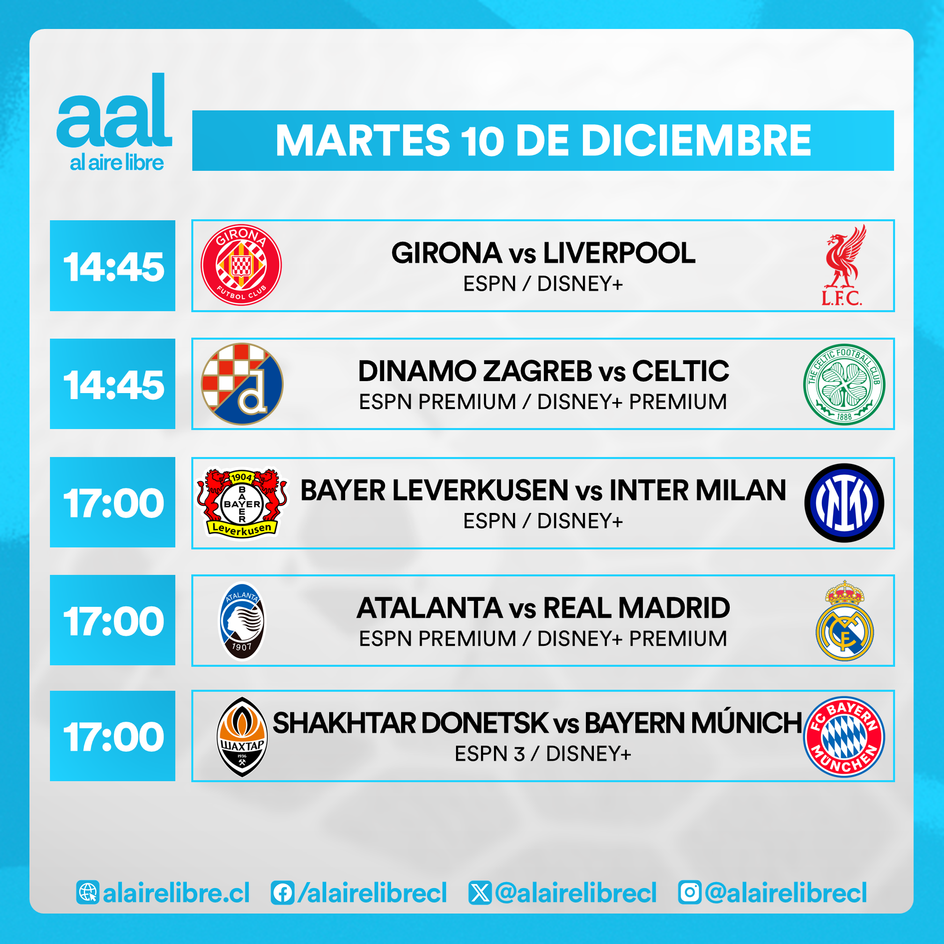 Partidos de hoy, martes 10 de diciembre: Horarios y cómo ver fútbol en vivo