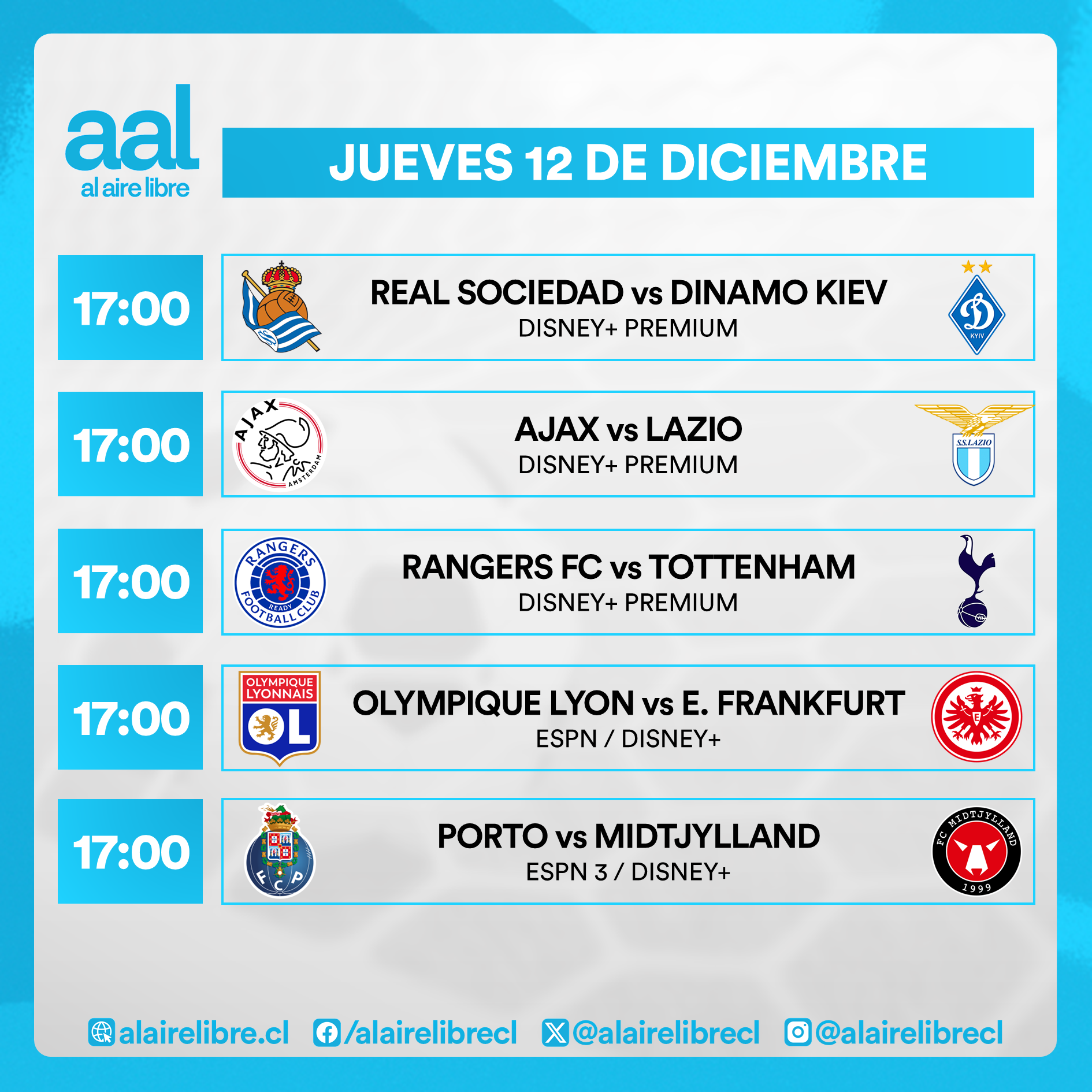 Partidos de hoy, jueves 12 de diciembre: Horarios y cómo ver fútbol en vivo