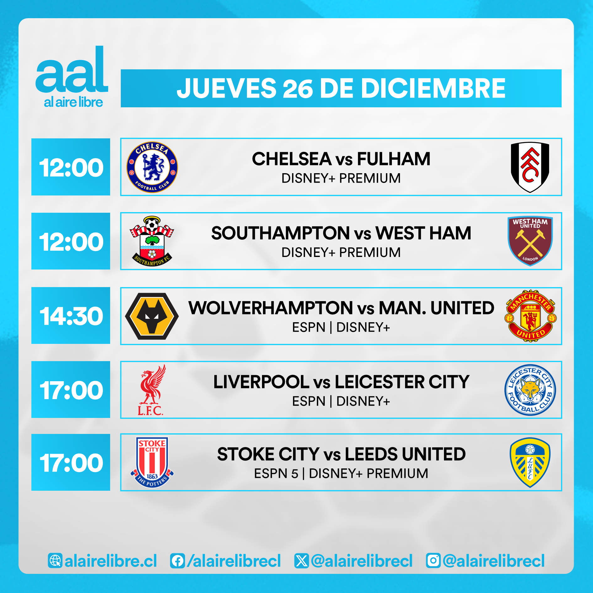 Partidos de hoy, jueves 26 de diciembre: Horarios y cómo ver fútbol en vivo