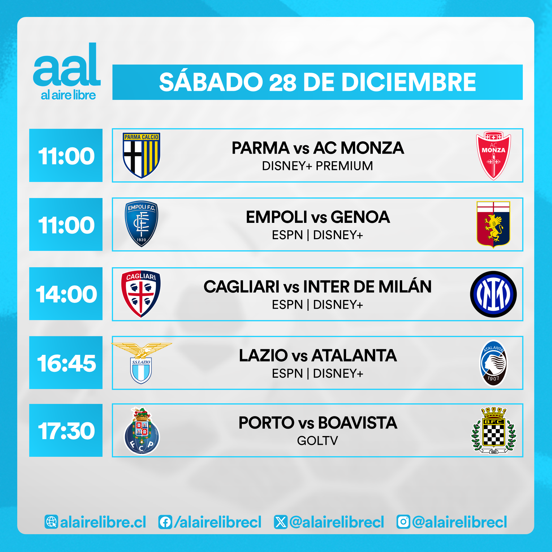 Partidos de hoy, sábado 28 de diciembre: Horarios y cómo ver fútbol en vivo