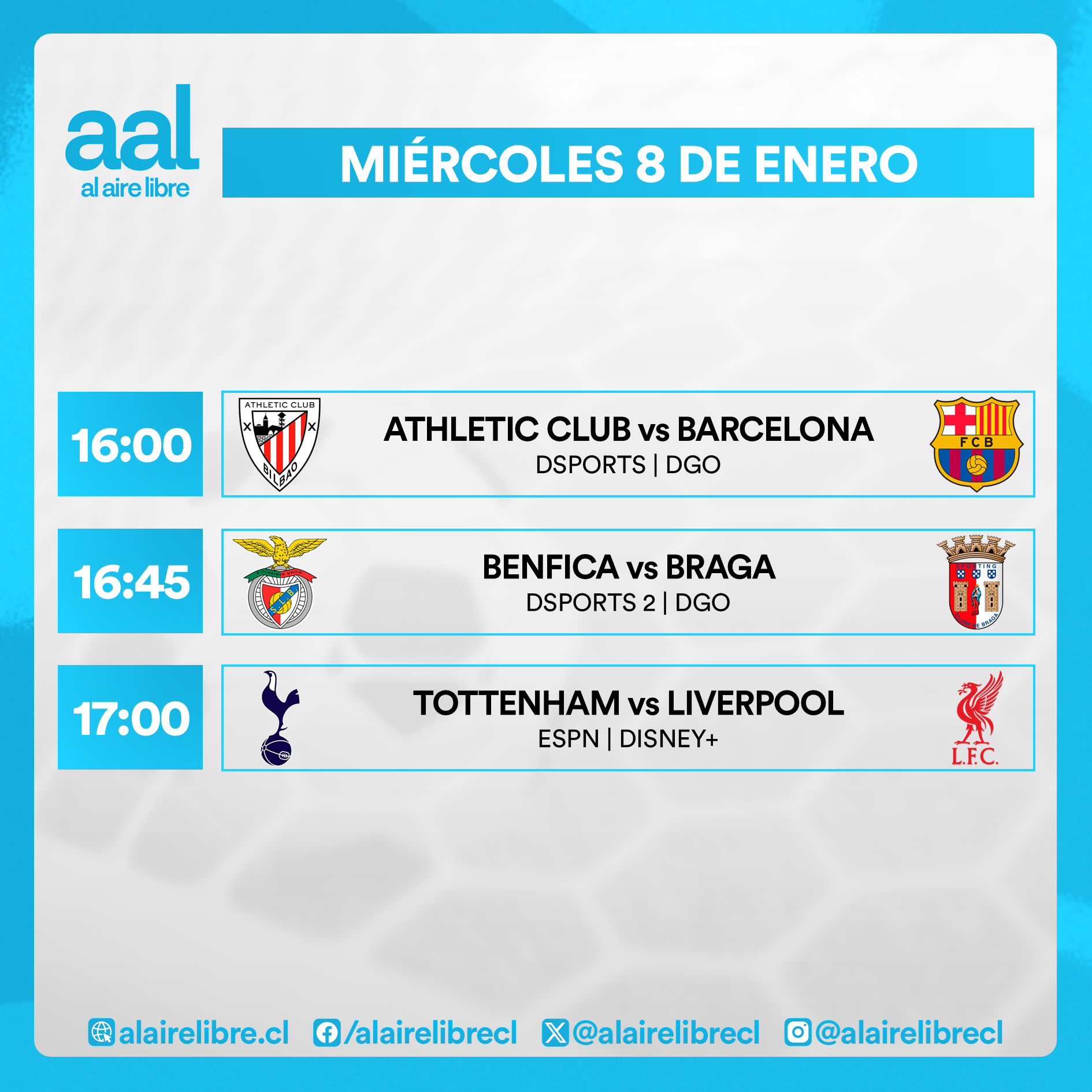 Partidos de hoy, miércoles 8 de enero: Horarios y cómo ver fútbol en vivo