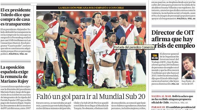 Prensa peruana mezcló decepción y orgullo tras eliminación de la sub 20