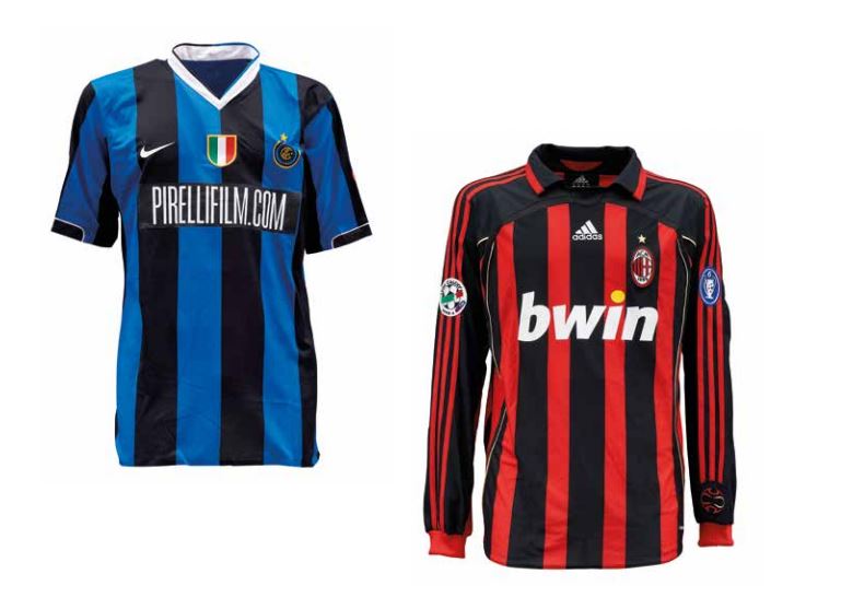 Luis Figo (Inter de Milán) y Ronaldo (AC Milán)