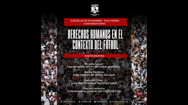 Club Social y Deportivo Colo Colo realizará conversatorio sobre los Derechos Humanos en el contexto del fútbol