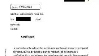 Certificado médico confirma contusión que sufrió Cecilia Pérez en el Superclásico