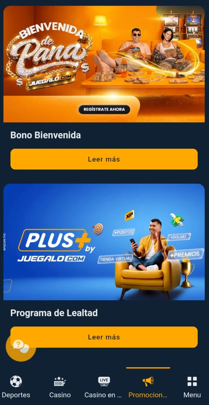 Código promocional Juegalo-Bono de bienvenida
