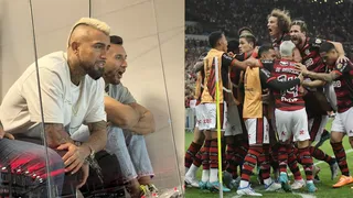 Arturo Vidal fue espectador de lujo en la clasificación de Flamengo a cuartos de final en la Libertadores