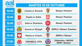Partidos de hoy, martes 15 de octubre: Horarios y cómo ver fútbol en vivo