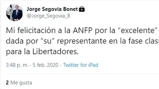 Jorge Segovia “felicitó” a la ANFP por “excelente” imagen de “su” representante en la Libertadores