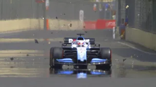 Insólito: Tapa de alcantarilla destrozó el auto Williams del británico George Russell en Baku