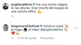 Arturo Vidal a Jorge Valdivia tras triunfo de Colo Colo en Quito: “Volvió el crack, el mejor”