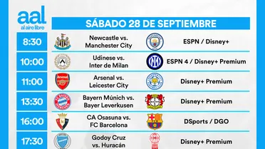 Partidos de hoy, sábado 28 de septiembre: Horarios y cómo ver fútbol en vivo