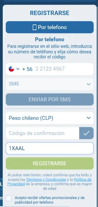 registrarse en 1xbet chile con el código 1XAAL