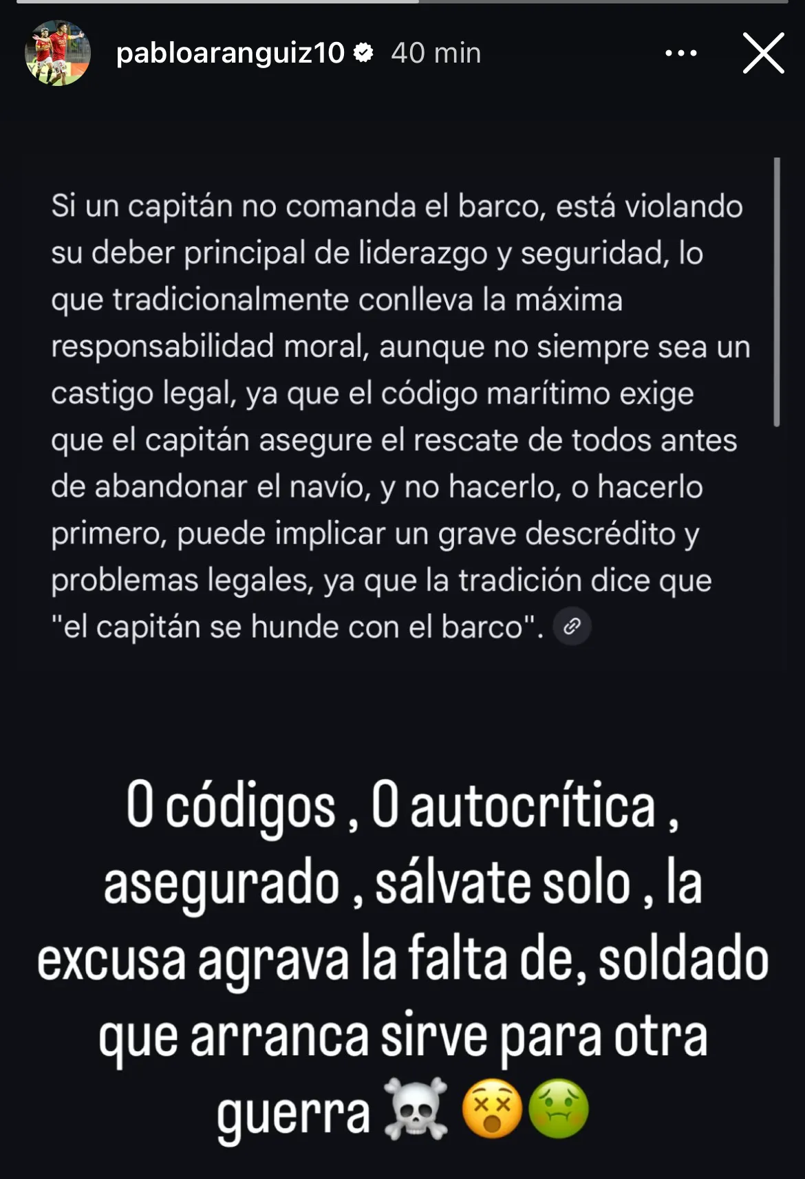 La publicación de Pablo Aránguiz / ©Captura.