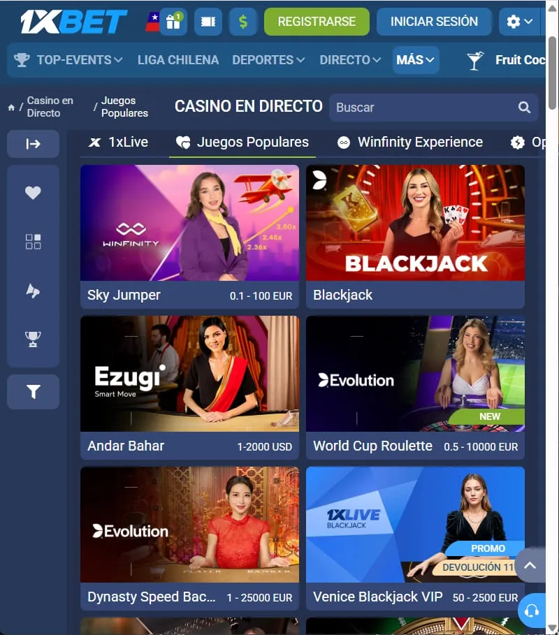 Mesas en vivo 1xbet casino