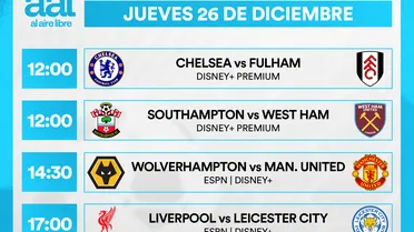 Partidos de hoy, jueves 26 de diciembre: Horarios y cómo ver fútbol en vivo