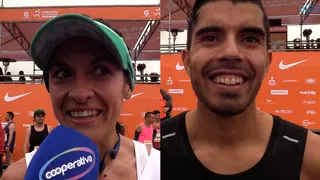 Los chilenos ganadores del Maratón de Santiago: Daniel Cortés y Danica Kusanovic