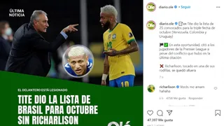¿Molesto por no ser nominado en Brasil? Richarlison volvió a responder a publicación de Olé