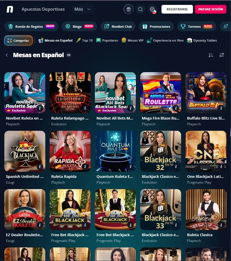Mesas en vivo y en español en el casino Novibet