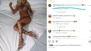 La enamorada aprobación de Pablo Galdames al look de Vesta Lugg en la alfombra roja de Viña