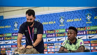 ¿Supersticiosos? Un gato se coló en la conferencia de prensa de Vinicius Junior