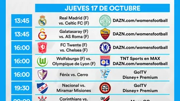 Partidos de hoy, jueves 17 de octubre: Horarios y cómo ver fútbol en vivo