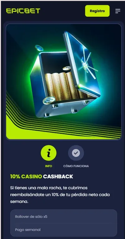 Ofertas para usuarios registrados epicbet- cashback