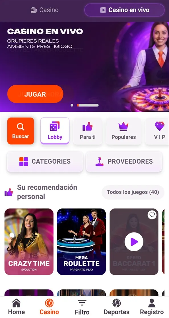 Tonybet Casino-Casino en vivo