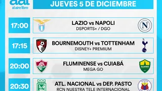 Partidos de hoy, jueves 5 de diciembre: Horarios y cómo ver fútbol en vivo